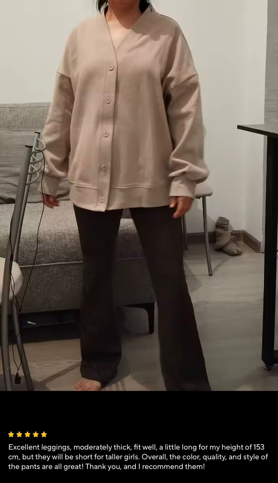 Customer review showing taupe leggings on body